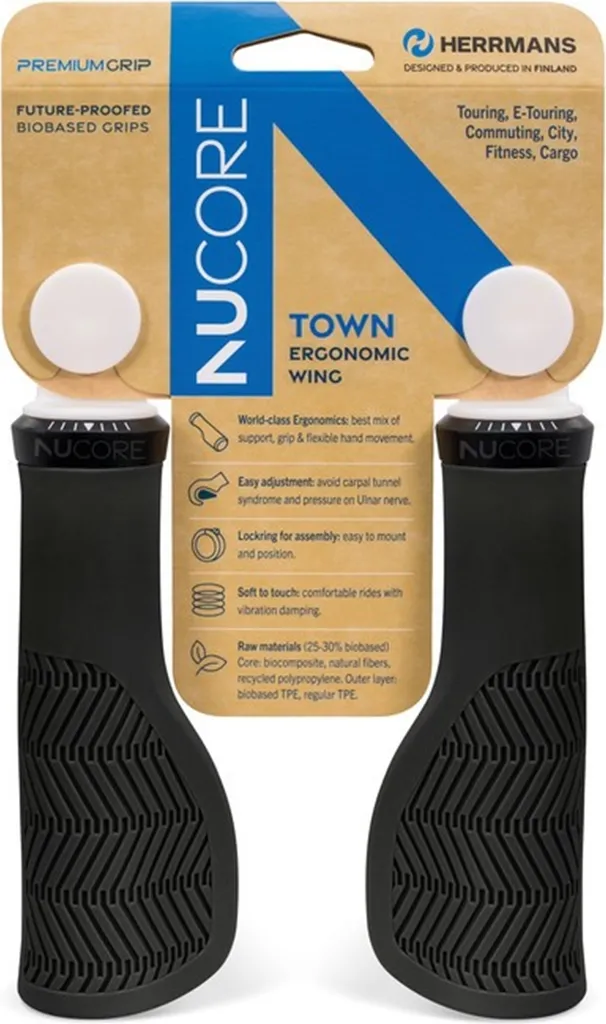 Poignées de guidon Herrmans Nucore Town Wave noires confortables 130mm