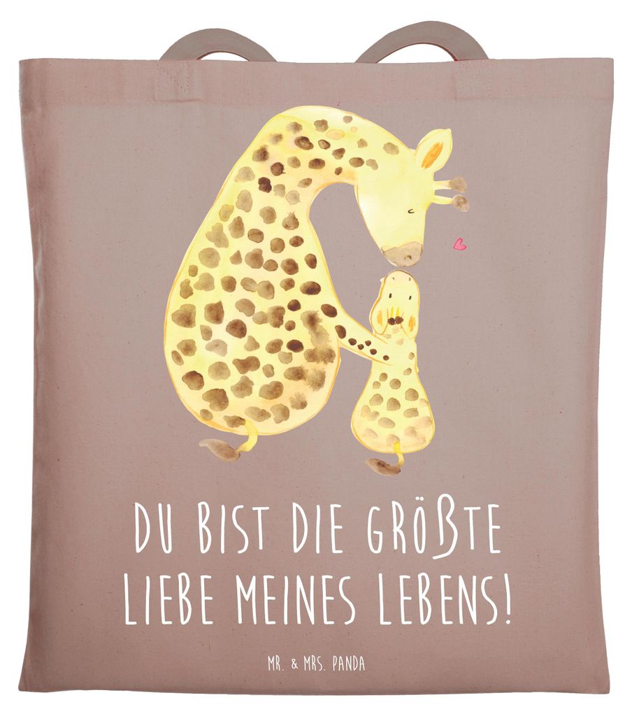Mr. & Mrs. Panda Schultasche Giraffe Kind - Braun Pastell - Geschenk, Tochter, Mutter, Tote Bag, Tasche, Baumwollbeutel, Jutebeutel, Lieblingsmensc...
