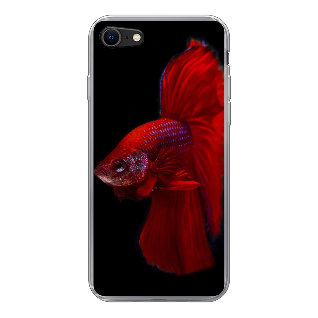 MuchoWow Handyhülle Schutzhülle Hülle für iPhone SE 2020 Fische - Tiere - Rot Silikon Softcase Handy Hülle - Kartenbesitzer