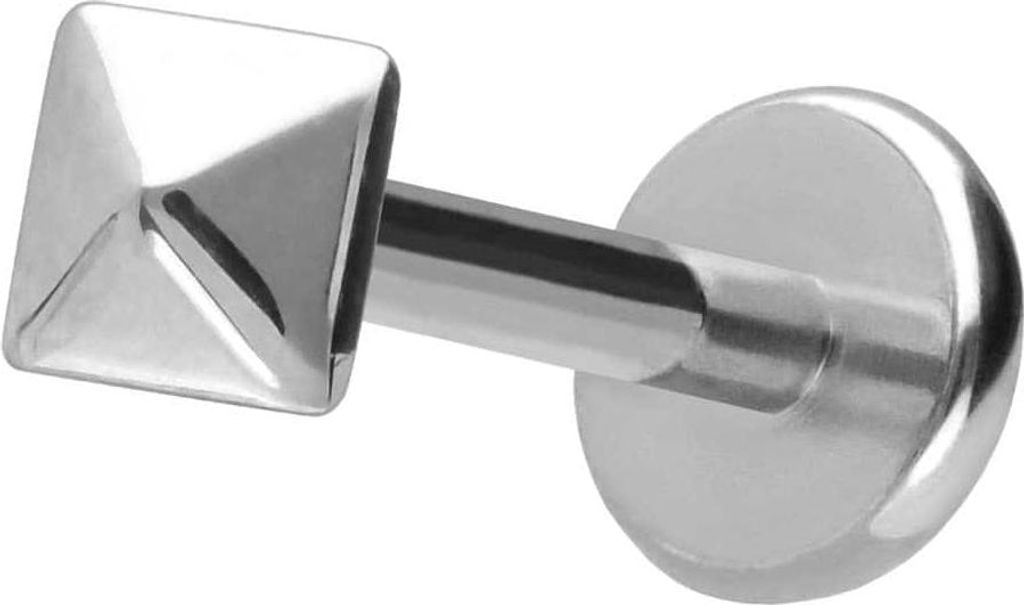 Ohrpiercing, Nasenpiercing Titan Labret mit Push Fit PYRAMIDE Silber Stablänge: 8mm | Stabstärke: 1mm