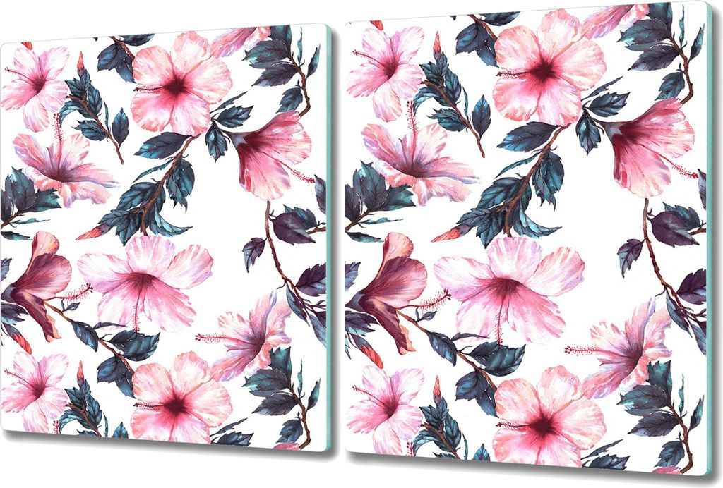 Glas Schneidebrett Herdabdeckplatten Schneideplatten - 2x 40x52 cm - Rosa Hibiskus