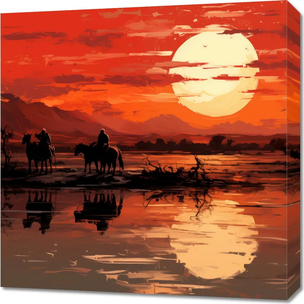 Offerta Quadro Moderno 60x60 Tramonto Prateria | Pronto da Appendere