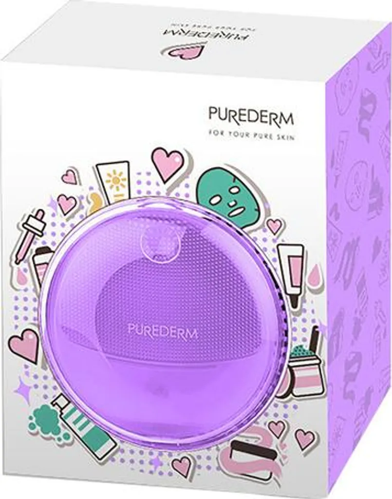 Brosse visage silicone PUREDERM étanche violette à pulsations soniques
