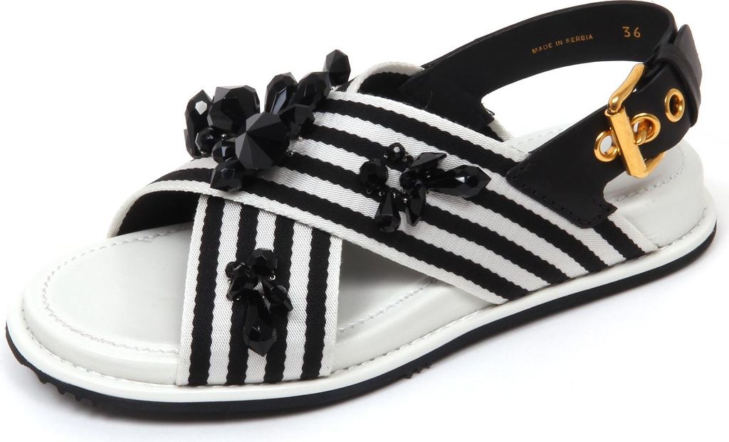 D0530 CAR SHOE schwarz/weiss Stein Sandale Schuh Frau