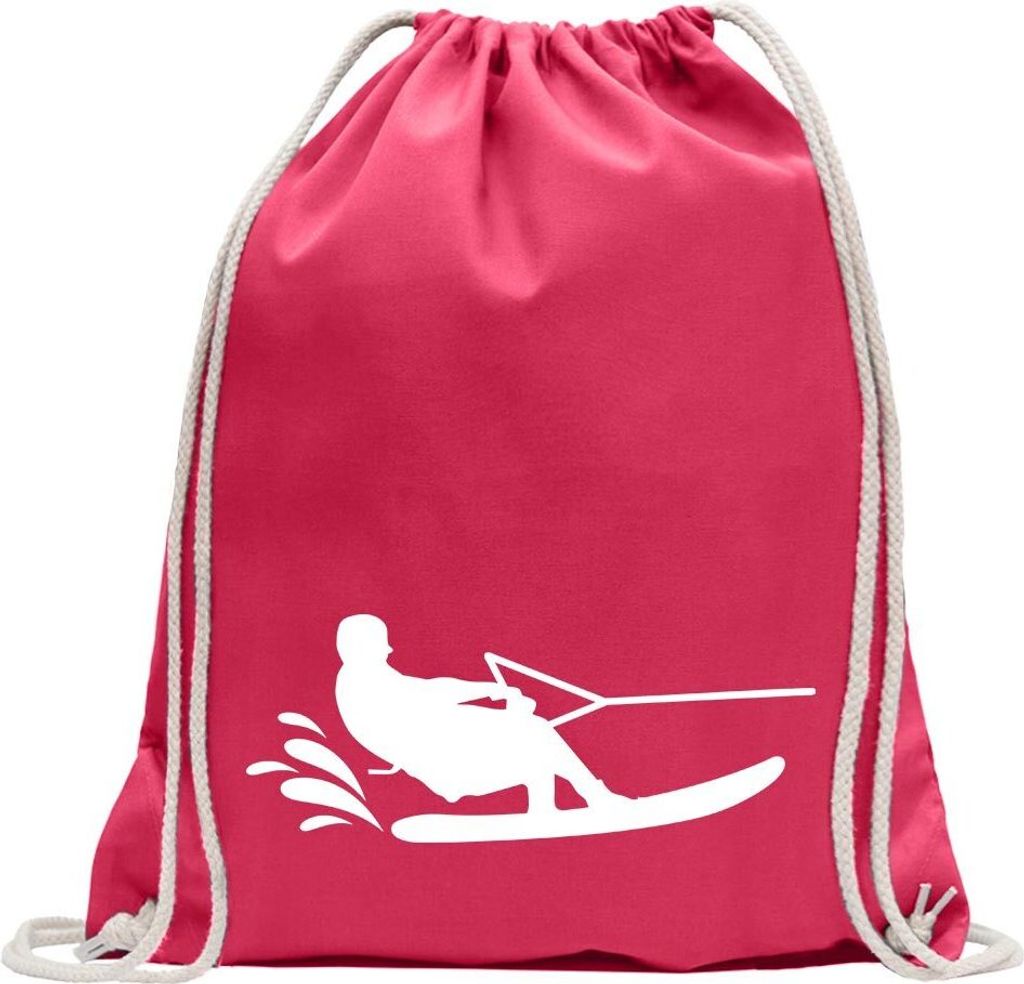 Kiwistar - Turnbeutel - pink - Wakeboarden Ski Sportler - Fun Rucksack Sport Beutel Gymsack Baumwolle mit Ziehgurt