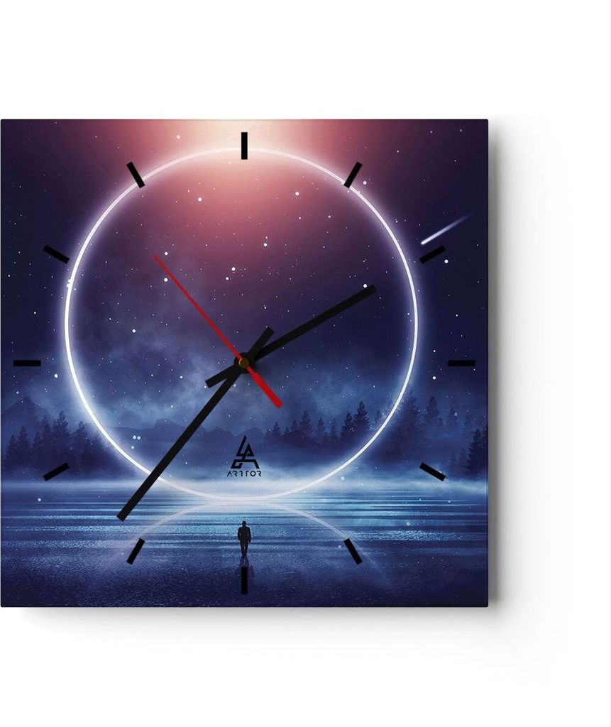 Wanduhr - Quadrat - Glasuhr - Fantasie Ring Kosmos - 40x40cm - Schleichendes Uhrwerk - Lautlos - zum Aufhängen bereit - Dekoration Modern - Wandde...
