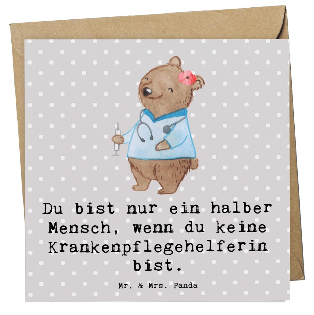 Mr. & Mrs. Panda Glückwunschkarte Krankenpflegehelferin Herz - Grau Pastell - Geschenk, Spruch, faltkarte, doppelkarte, Ausbildung, Grußkarte, Be...