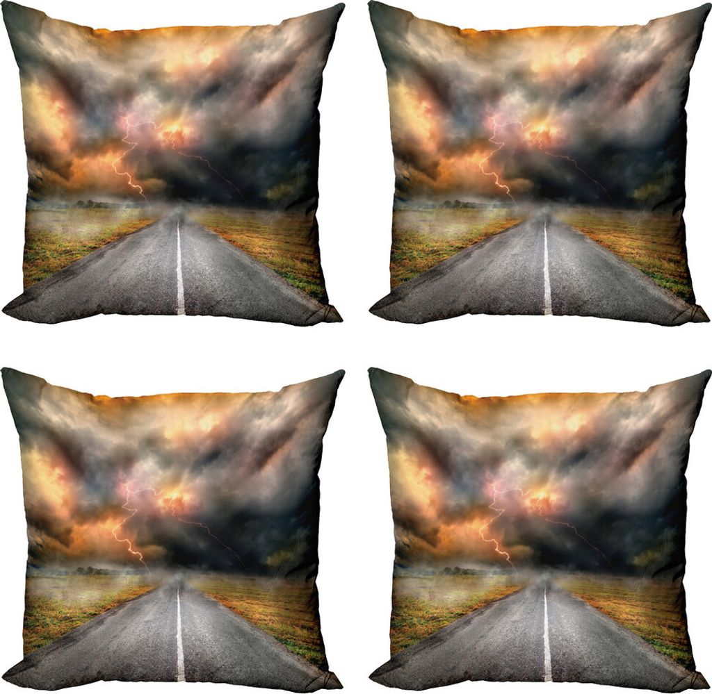 ABAKUHAUS Natur Kissenbezug Set (4 Stück), Dusty Gewitterwolken, Moderner Doppelseitiger Digitaldruck, 50 cm x 50 cm, Orange Grau
