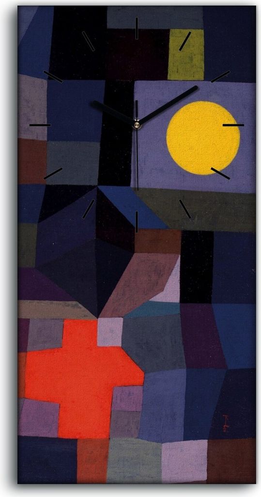 Wohnzimmer-Bild Leinwand Uhr Geräuschlos Kunstdruck 30x60 Feuer bei Vollmond - schwarze Hände