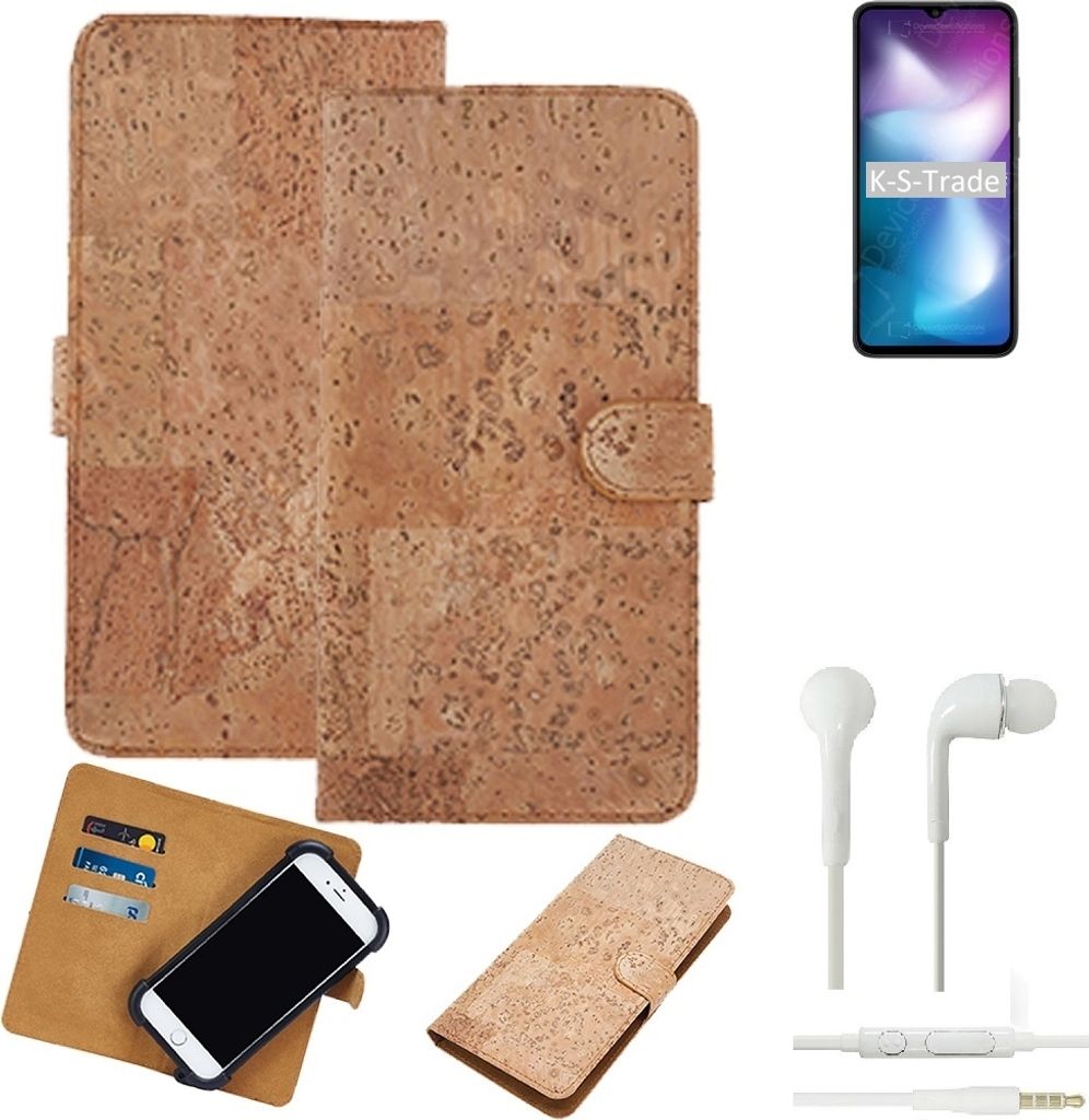 K-S-Trade Hülle kompatibel mit Xiaomi Redmi 9 Activ + in ear Kopfhörer Kork Handyhülle Cover Schutzhülle TPU Case Bumper in Hellbraun, (1x)