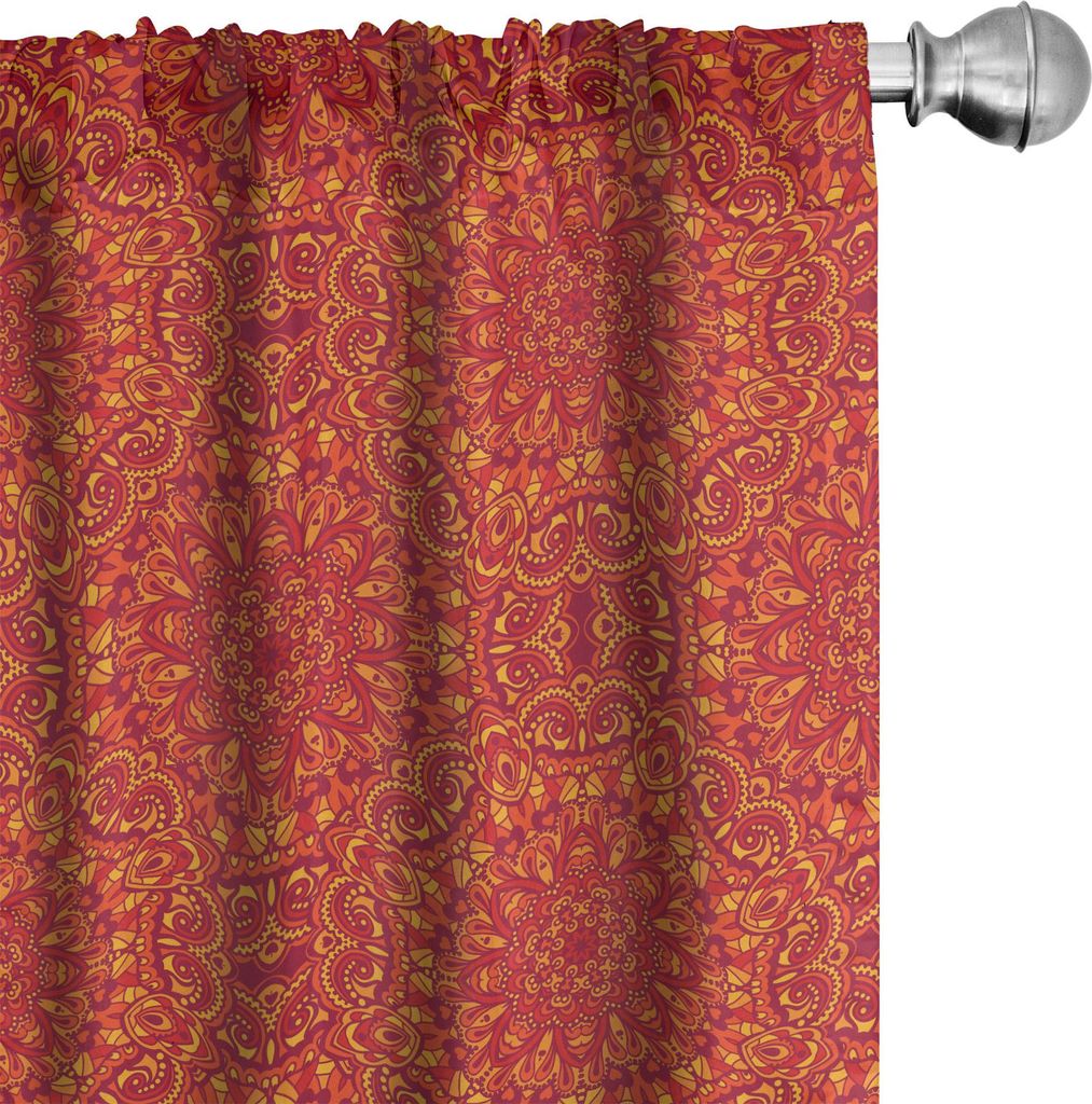 ABAKUHAUS Red Mandala Vorhänge, Gardinen, Östliche Stammesmotive Arabesque Ornamente Warme Töne Florale Symbolen Muster, 2 Stück 75 x 245 cm, L...