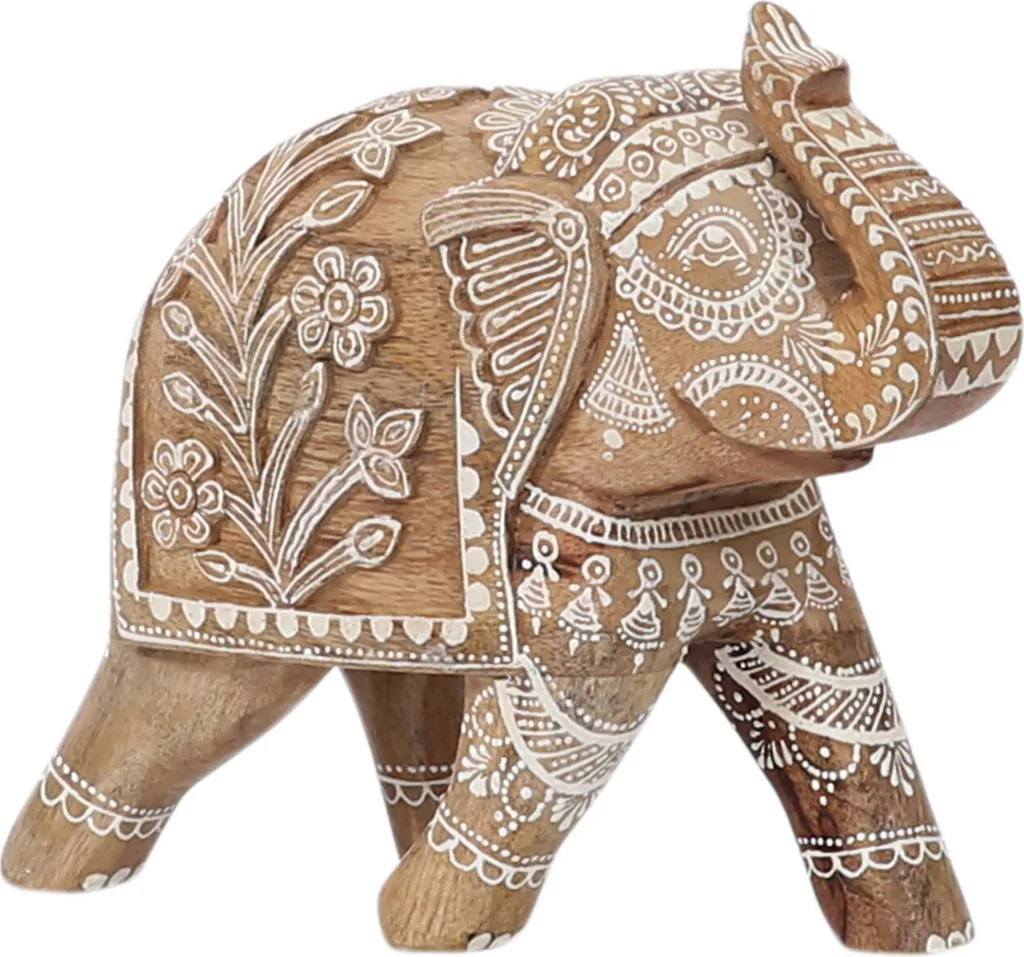 Statue Éléphant en Bois Décorative 20cm Style Boho Chic de Printemps