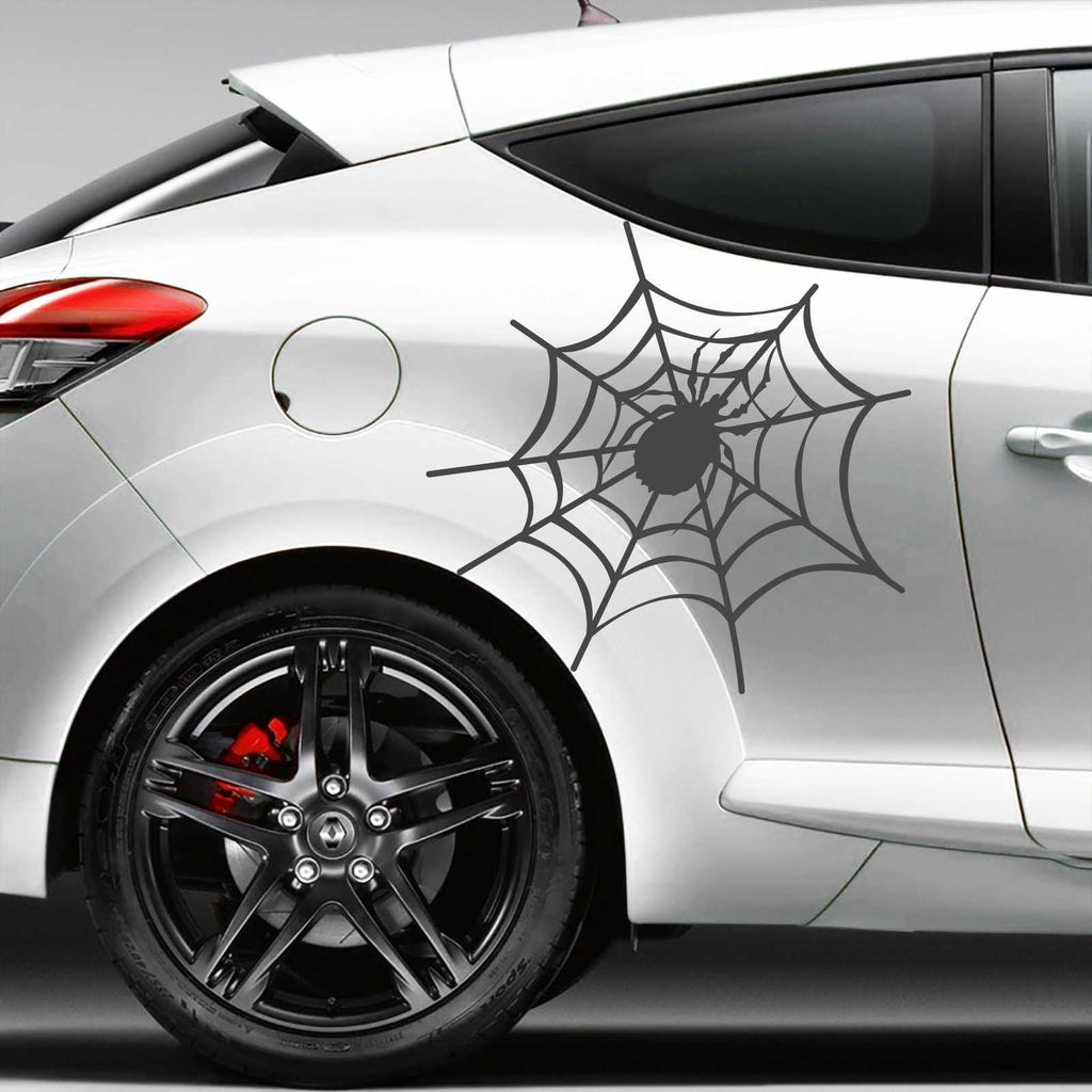 Aufkleber - Autoaufkleber "Spinnennetz" 2er Set, je 20cm x 21cm Graphit metallic - Tuning Carystyling Heckscheibe Auto