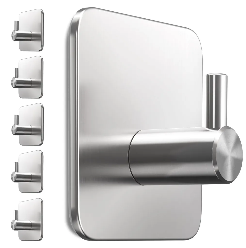 Porte-Serviette Pratique sans Trou : Fixation Adhésive Inox Lot x6