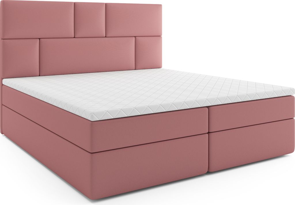 MR GROUP Boxspringbett mit Bettkasten SPLIT 180 x 200 cm, H3, Samtstoff, Polsterbett mit Matratze und Topper Doppelbett Bett für Schlafzimmer, rosa