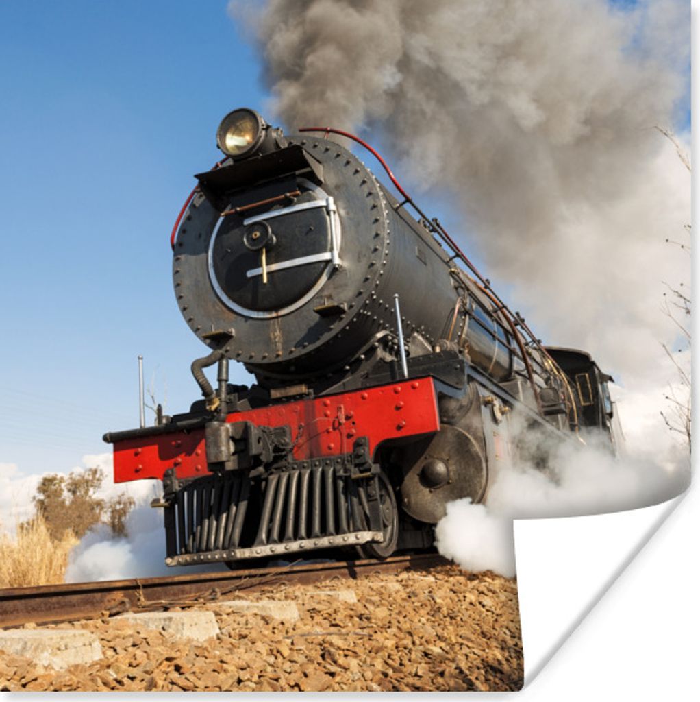 MuchoWow Poster Ein dunkler Dampfzug an einem sonnigen Nachmittag in Südafrika 100x100 cm - Babyzimmer