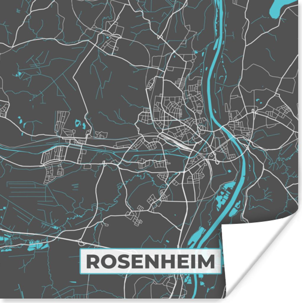 MuchoWow Poster Karte - Rosenheim - Blau - Stadtplan - Deutschland 100x100 cm - Babyzimmer