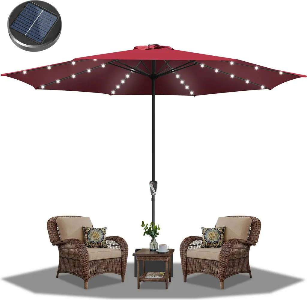 Izrielar Ombrellone 3,5 m con Luci LED - Parasole Rosso per Terrazza - 9
