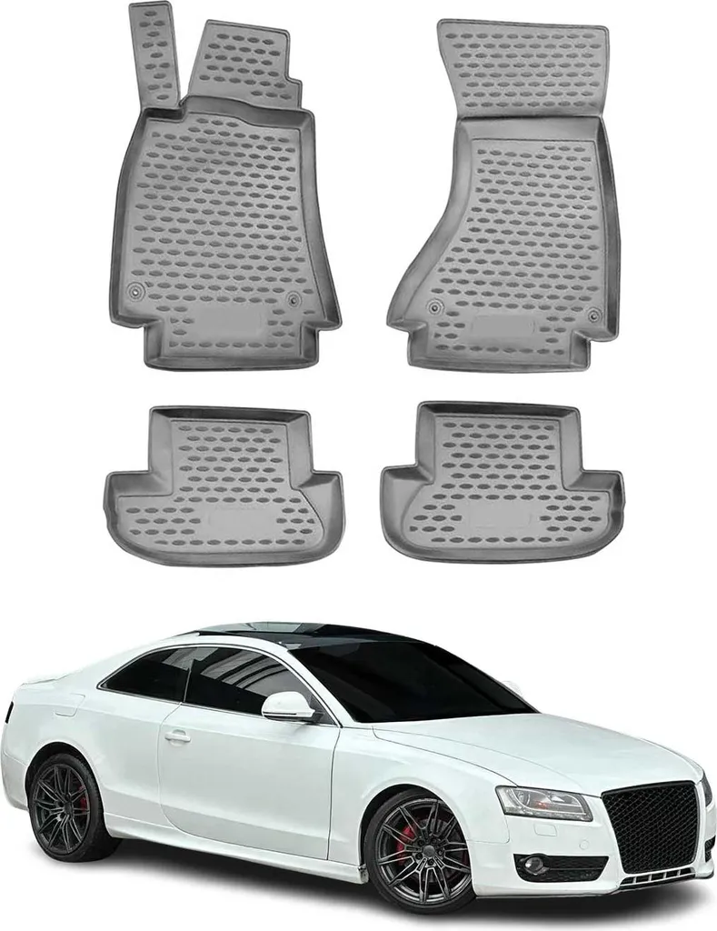 Tappetini Gomma Grigio Audi A5 8T3 8F7 2007-2017 - Set 4 Pezzi Su Misura