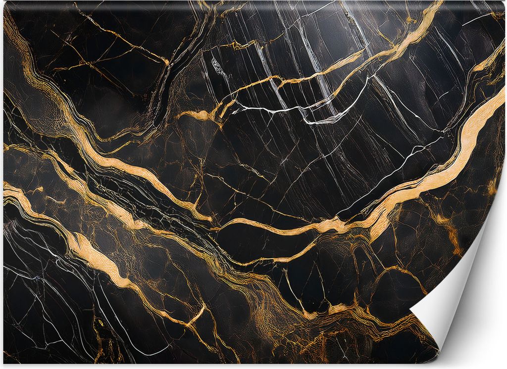 Vlies fototapete Schwarzer und weißer Marmor mit Gold 450x315 cm Feeby Schwarz inkl. Kleber einfache Montage