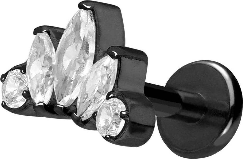 Ohrpiercing, Nasenpiercing Titan Labret mit Push Fit LOTUSBLÜTE Schwarz Stablänge: 9mm | Stabstärke: 1,2mm