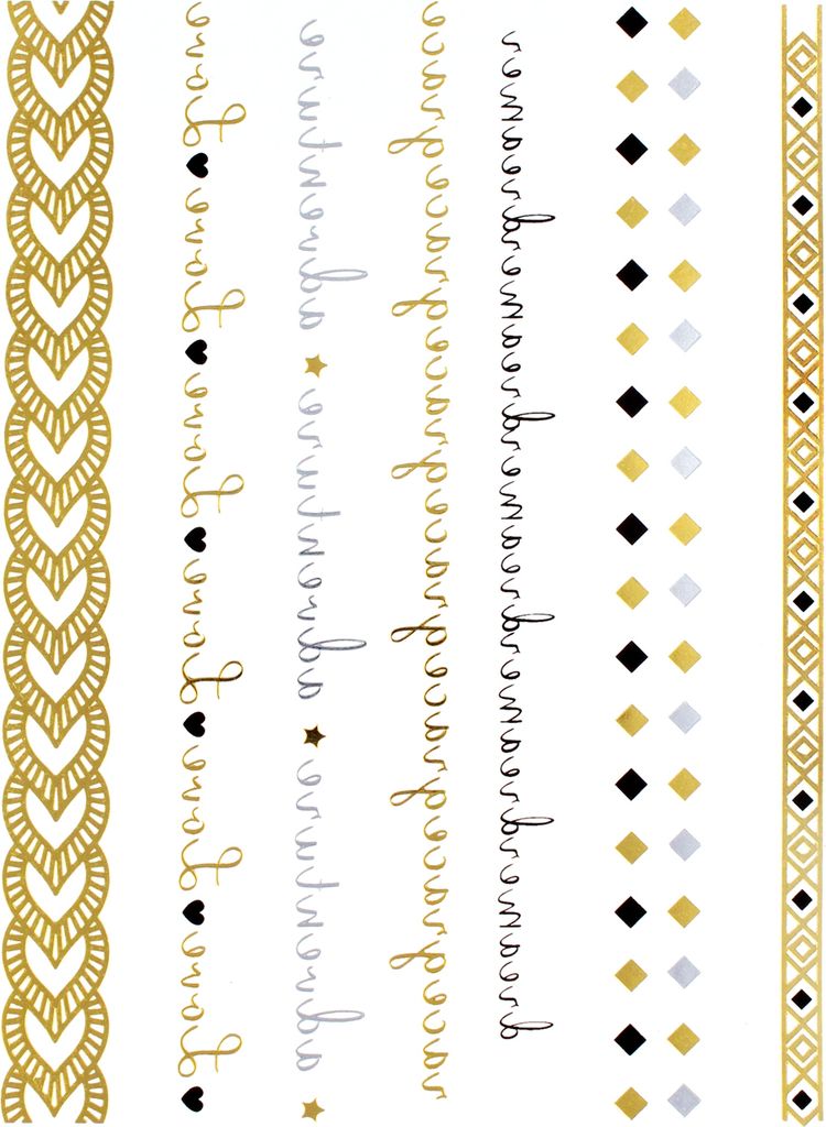 Flash Tattoo Metallic Temporary Einmal Tattoo Klebe Gold Silber Love Herz Stern Armband Kette Adventure Grace Dreamer gold-silber-schwarz
