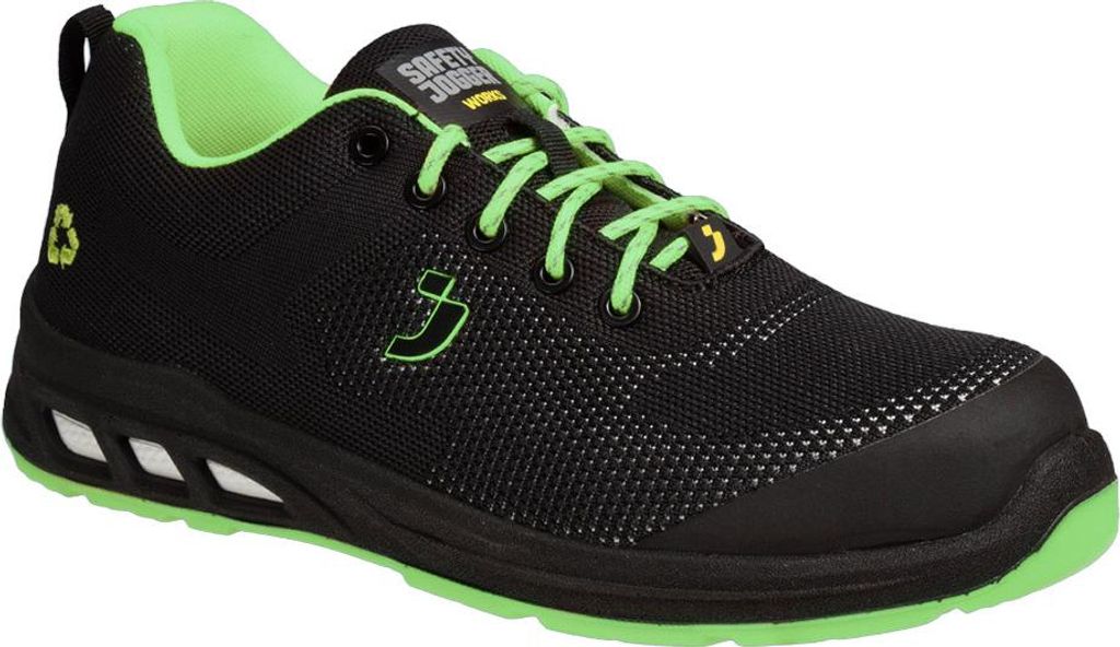 Safety Jogger Sicherheitsschuh Ecofitz S1P Low 538 schwarz/grün, nach EN ISO 20345:2022, SR ESD CI FO Größe 43