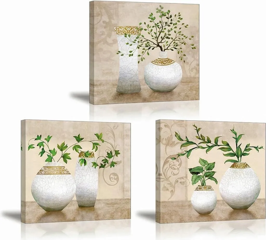 Décoration Murale Plante Verte Lot de 3 Cadres en Bois Naturel 30x30 cm
