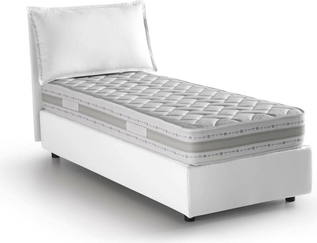 Einzelbett Evelyn, Containerbett mit Stoffbespannung, 100% Italy, Frontöffnung, inklusive Matratze Cm 90x200, Creme