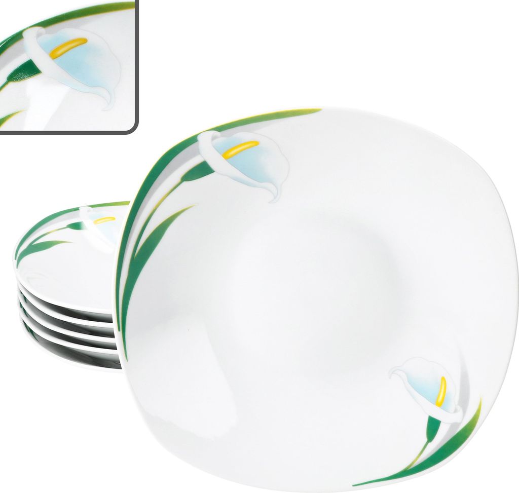 6x White Calla Suppenteller Porzellan 6 Personen floral Produktbild 