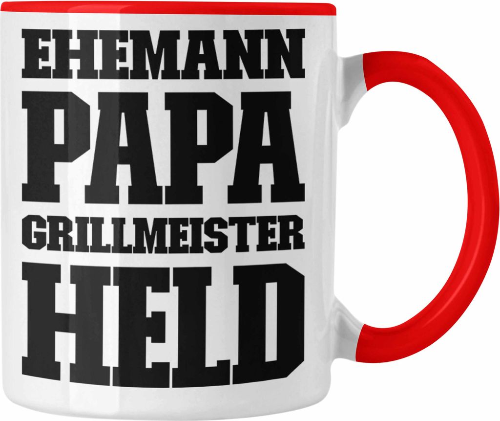 Trendation - Ehemann Papa Grillen Geschenk Tasse Held Sommer Kaffeetasse Becher Vatertag Geschenkidee (Rot)