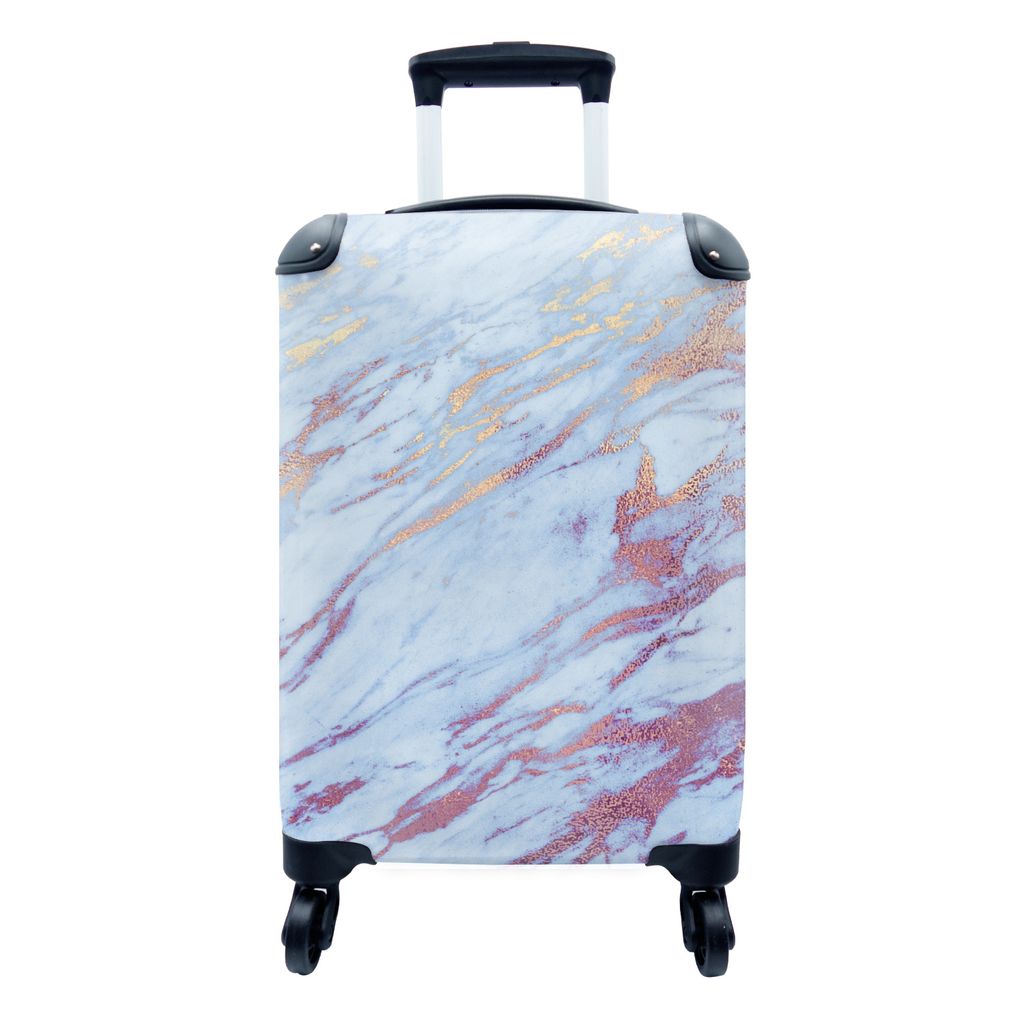 MuchoWow Koffer Handgepäck Trolley Rollkoffer Kleine Reisekoffer mit 4 Rollen - Marmor - Blau - Lila - Gold - Cabin Size < 55x40x23 cm & 55x40x2...