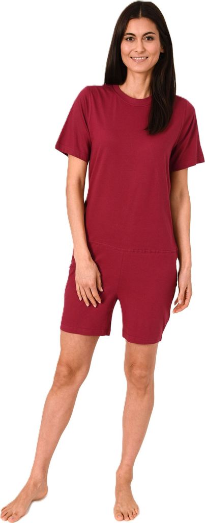 Damen Pflegeoverall kurzarm Einteiler Schlafanzug mit Reißverschluss am Rücken ; beere , XXL