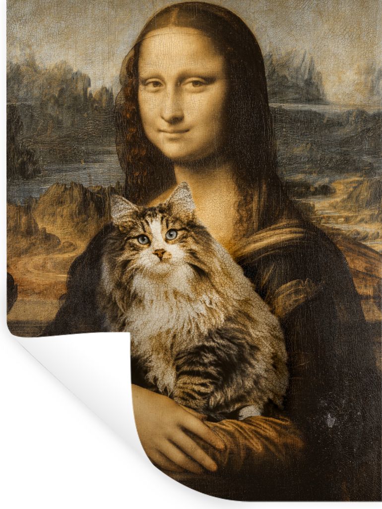 MuchoWow Wandtattoo Wandsticker Wandaufkleber Mona Lisa - Katze - Leonardo da Vinci - Vintage - Kunstwerk - Alte Meister - Gemälde 120x160 cm Se...