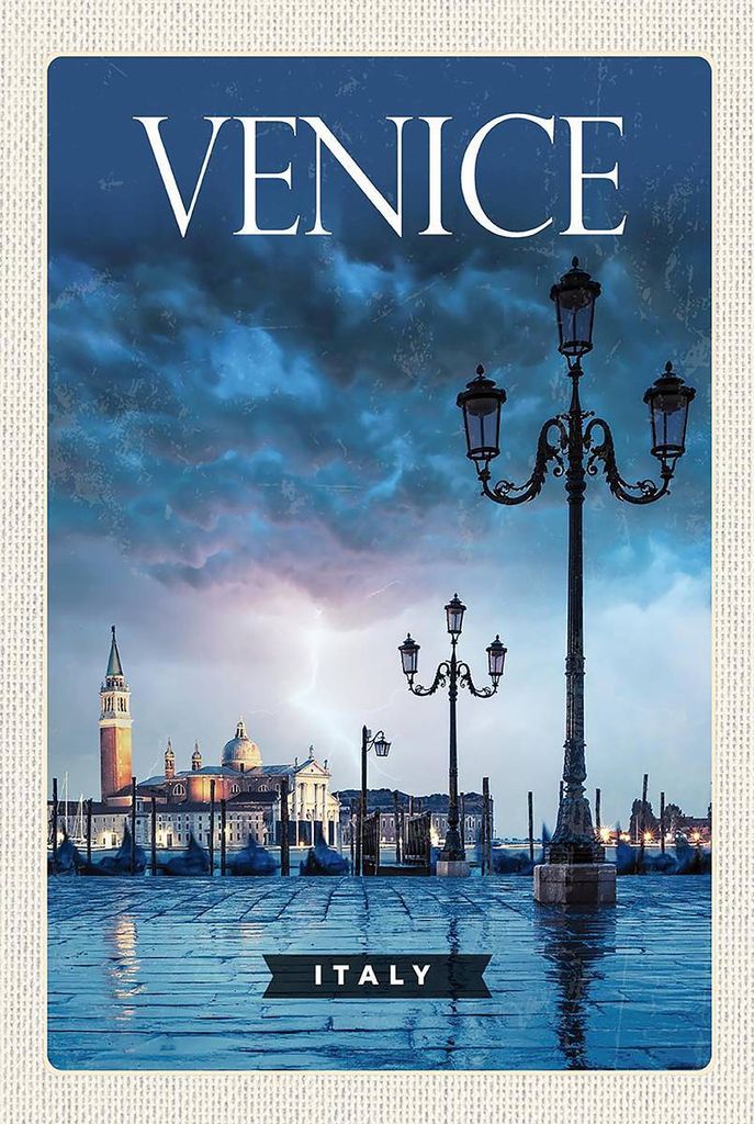 vianmo Holzschild 18x12 cm Venice Italy Poster Blitz Gewitter Bildmotiv Reisemotiv Abenteuer Reisen