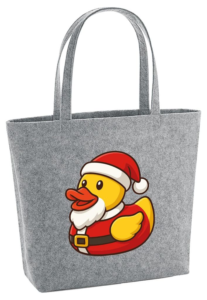 Huuraa Filzshopper Quietscheente Nikolaus Gummiente Weihnachtsmann 22 Liter Grey Melange Filztasche Geschenkidee