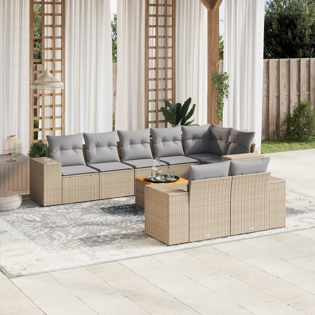 Gartenmöbelgarnituren - 9-tlg. Garten-Sofagarnitur mit Kissen Beige Poly Rattan Möbel21