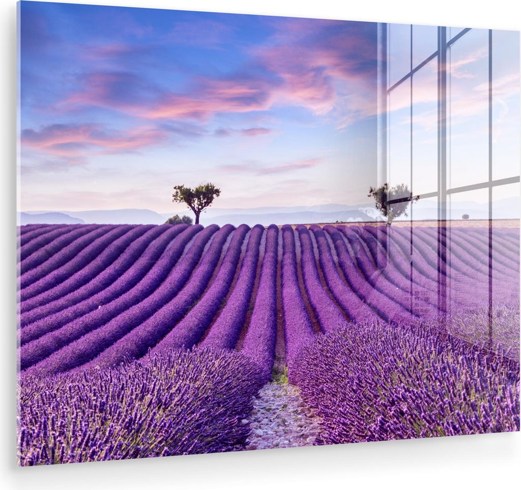 MuchoWow Glasbilder - Bilder auf Wandbild - Foto auf Glas Lavendel - Natur - Lila - Bäume - Blumen 40x30 cm Wanddekoration aus Glas - Acrylglasbil...