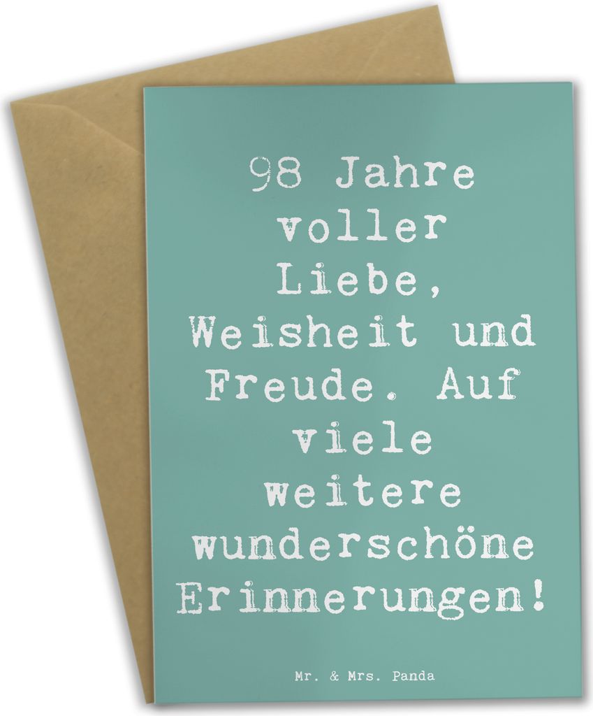 Mr. & Mrs. Panda Grußkarte Spruch 98. Geburtstag Freude - Meeresbrise - Geschenk, Geburtstagsgeschenk, Happy Birthday, osterkarten, weihnachtskart...