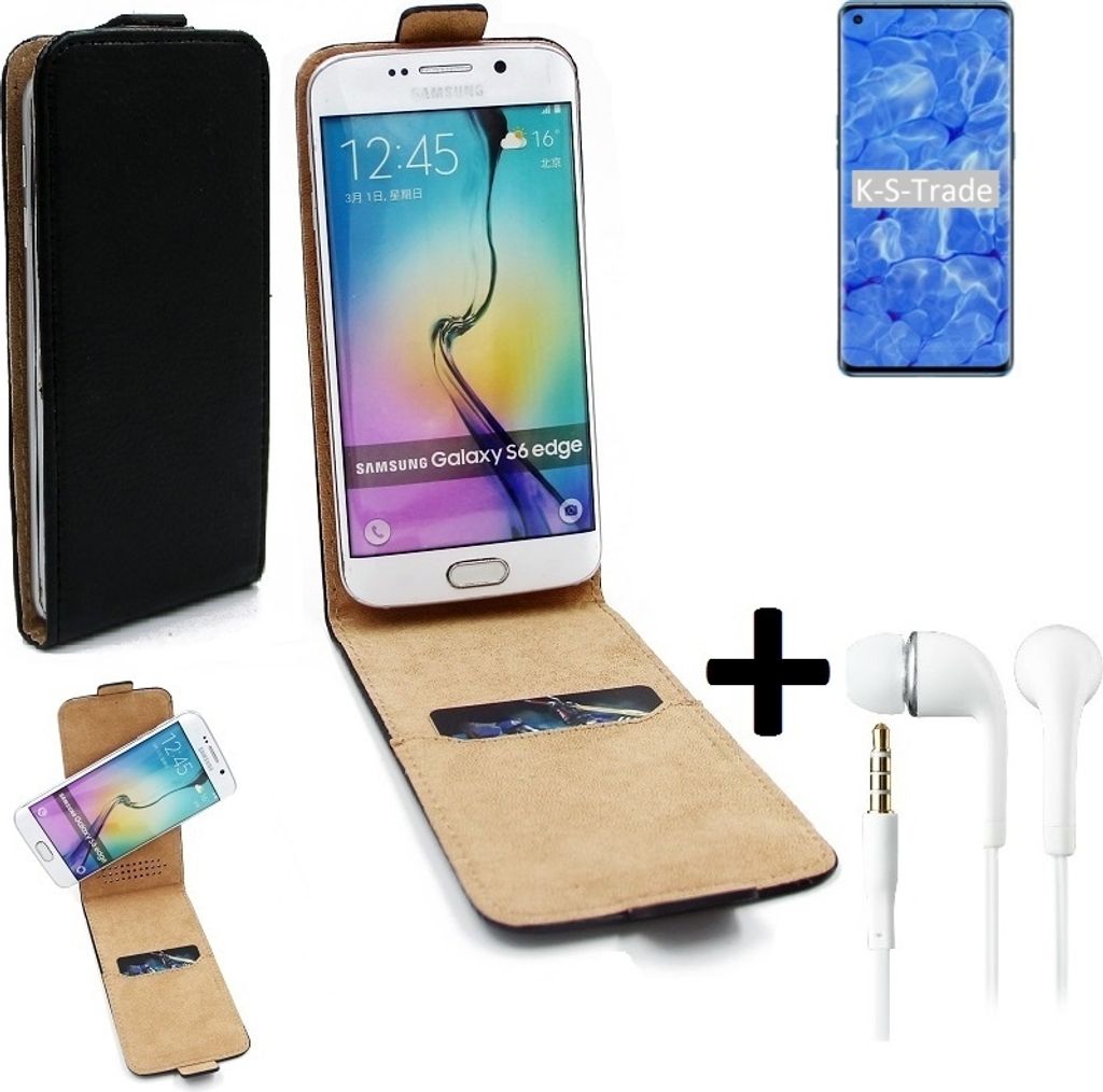 K-S-Trade Handy-Hülle + Kopfhörer kompatibel mit Oppo Reno6 Pro 5G 360° Flipstyle Schutz-Hülle Smartphone Tasche Case Flip cover schwarz 1x