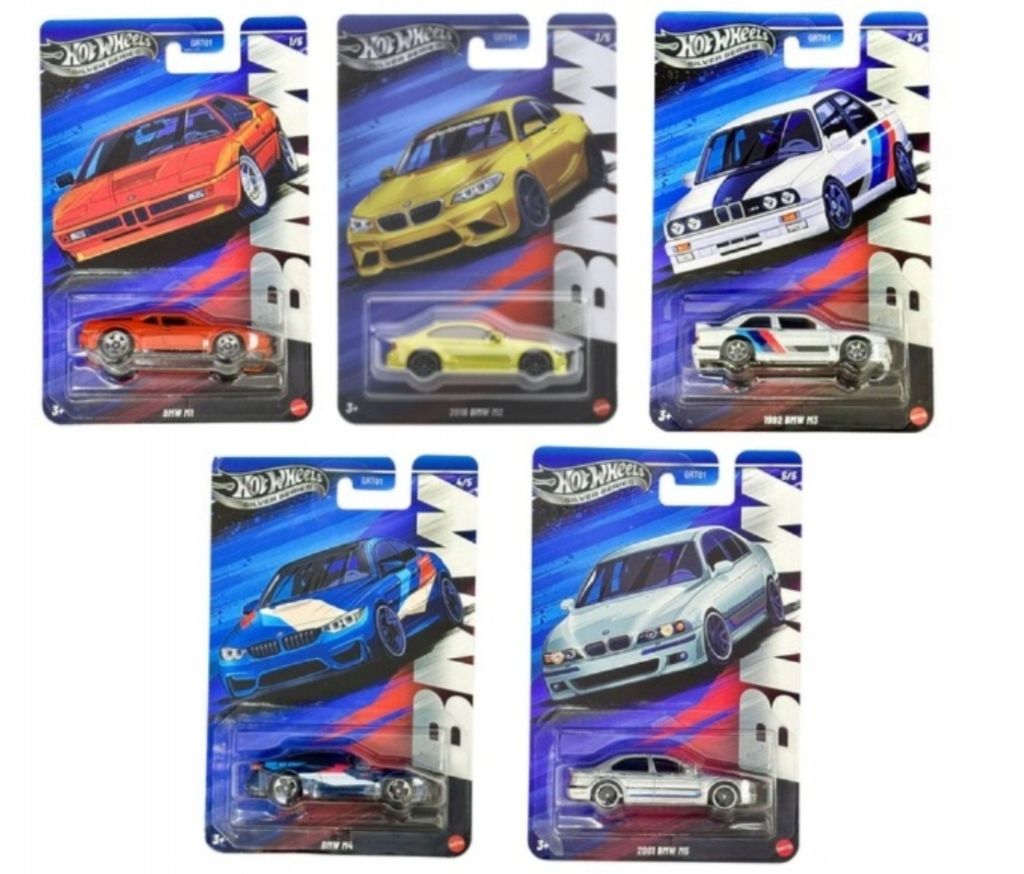 Hot Wheels Set 5 Stück BMW Fahrzeuge SILVER SERIES M1 M2 M3 M4 M5 JBY55-JBY59 1:64