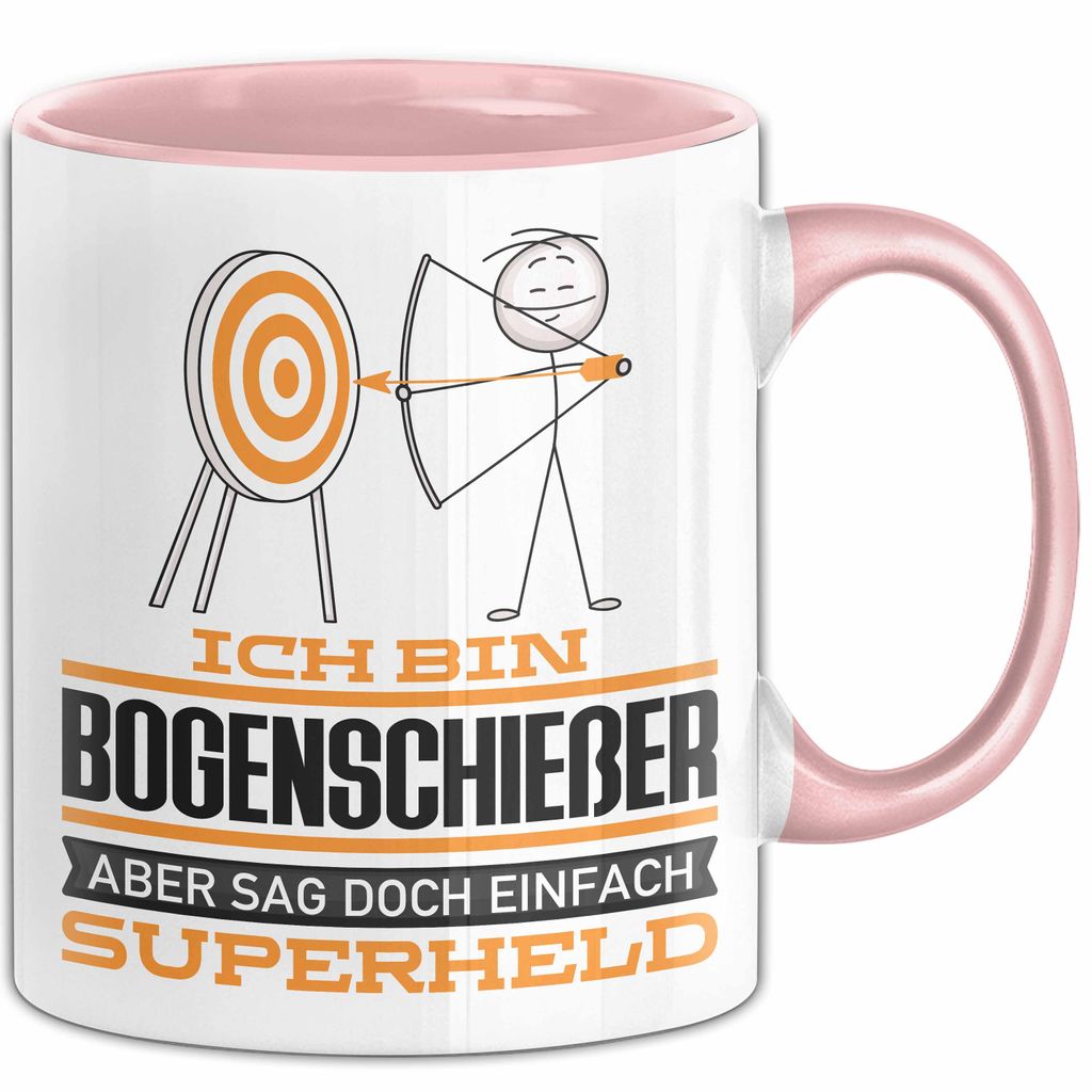 Bogenschießer Geschenk Tasse Ich Bin Bogenschießer Aber Sag Doch Einfach Superheld Lustige Geschenkdiee für Bogenschießer Kaffee-Becher (Rosa)