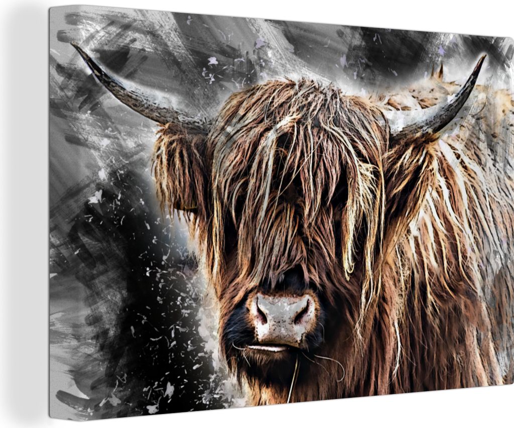 OneMillionCanvasses - Leinwandbilder - 150x100 cm, Schottisches Hochlandrind - Farbe - Kuh, Wandbilder Wohnzimmer Hochland Rind - Tier Wanddekora...