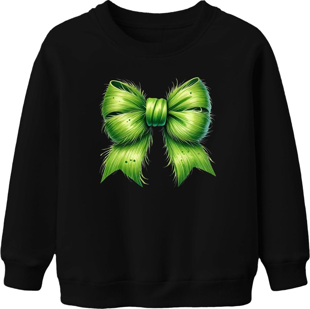 Grüne Schleife Weihnachtsdeko Geschenk Haaraccessoire Vintage Uni Kinder Sweatshirt Pullover, Schwarz, 104