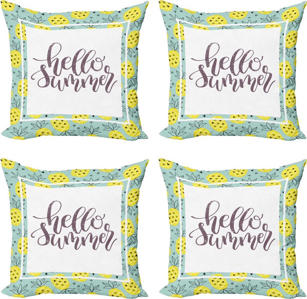 ABAKUHAUS Hallo Sommer Kissenbezug Set (4 Stück), Yellow Ananasse, Moderner Doppelseitiger Digitaldruck, 40 cm x 40 cm, Mehrfarbig