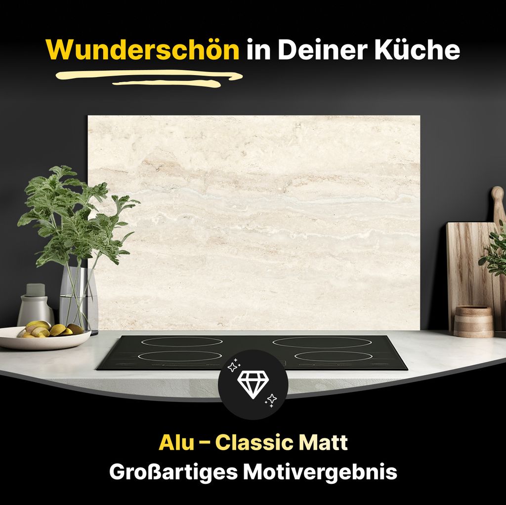 Spritzschutz Küchenrückwand aus Aluminiumverbund in Matt 80 x 50 cm Natürlicher Travertin-Stein