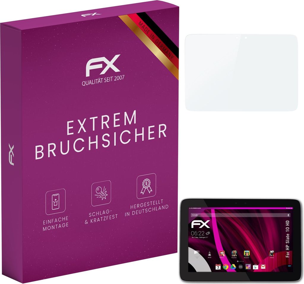 atFoliX FX-Hybrid-Glass Displayfolie kompatibel mit HP Slate 10 HD Glasfolie