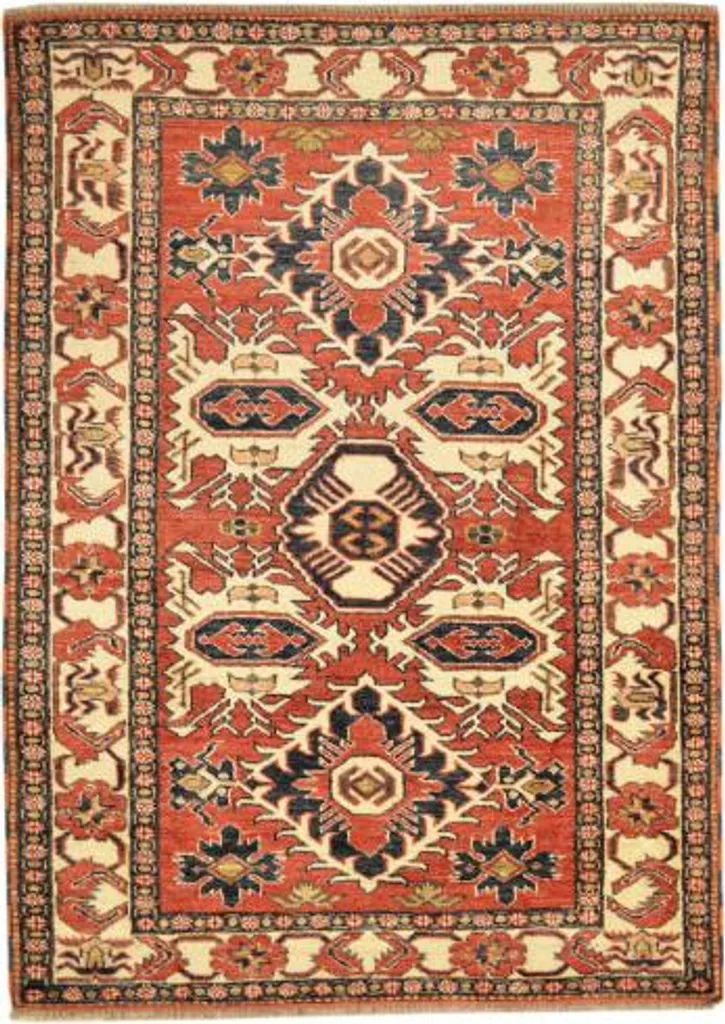 Tapis de salon Kazak Ghazni 02 - Décoration ethnique chic 100x146 cm laine
