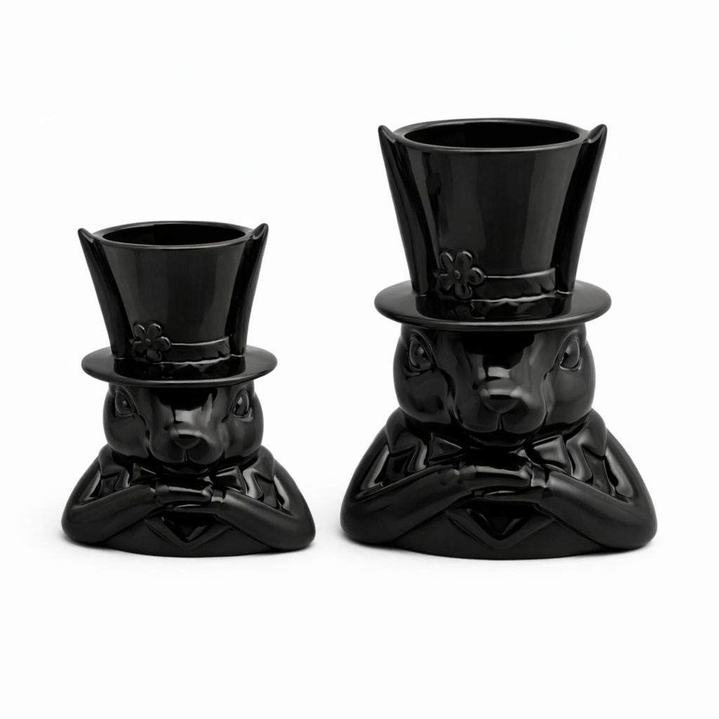 Eleganter Keramik Hase mit Hut – 30 cm – Schwarz | Vorbestellung, lieferbar ab 31.01