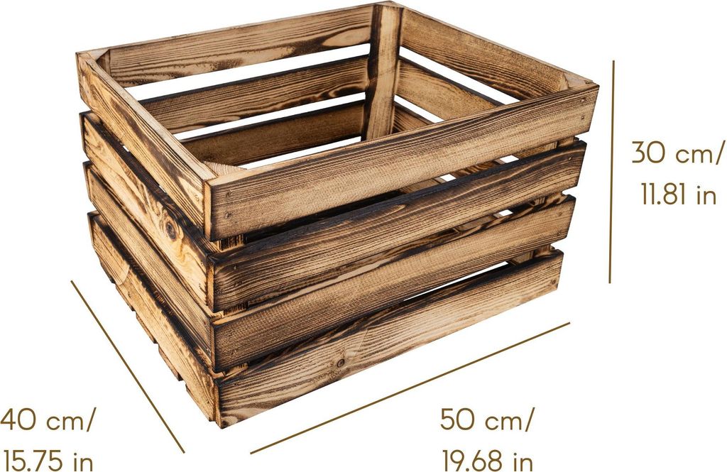 Creative Deco Vintage Holzkiste Groß - 50x40x30 cm - Kiste Holz Geflammt
